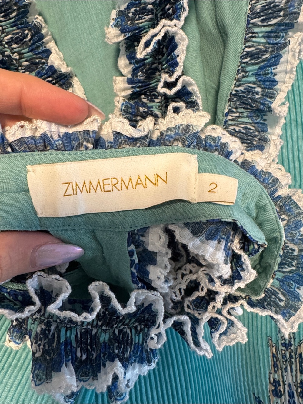 Zimmermann *RARE* Runway Turquoise Halter Plisse Midi Dress Blue Paisley Border - Picture 6 of 7